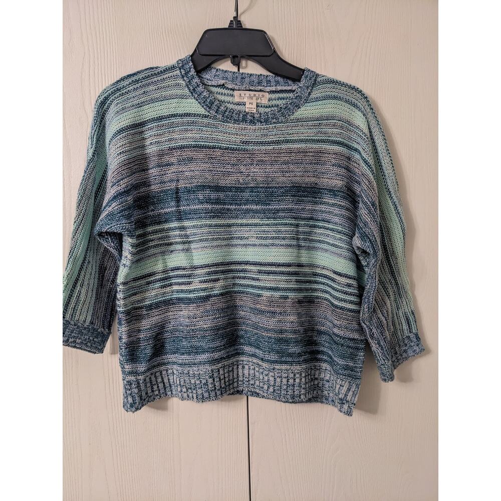 Studio Women's Blue Crew Neck Long Sleeve Knit Pullover Sweater Size PS